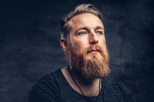 Portrait of redhead bearded male.